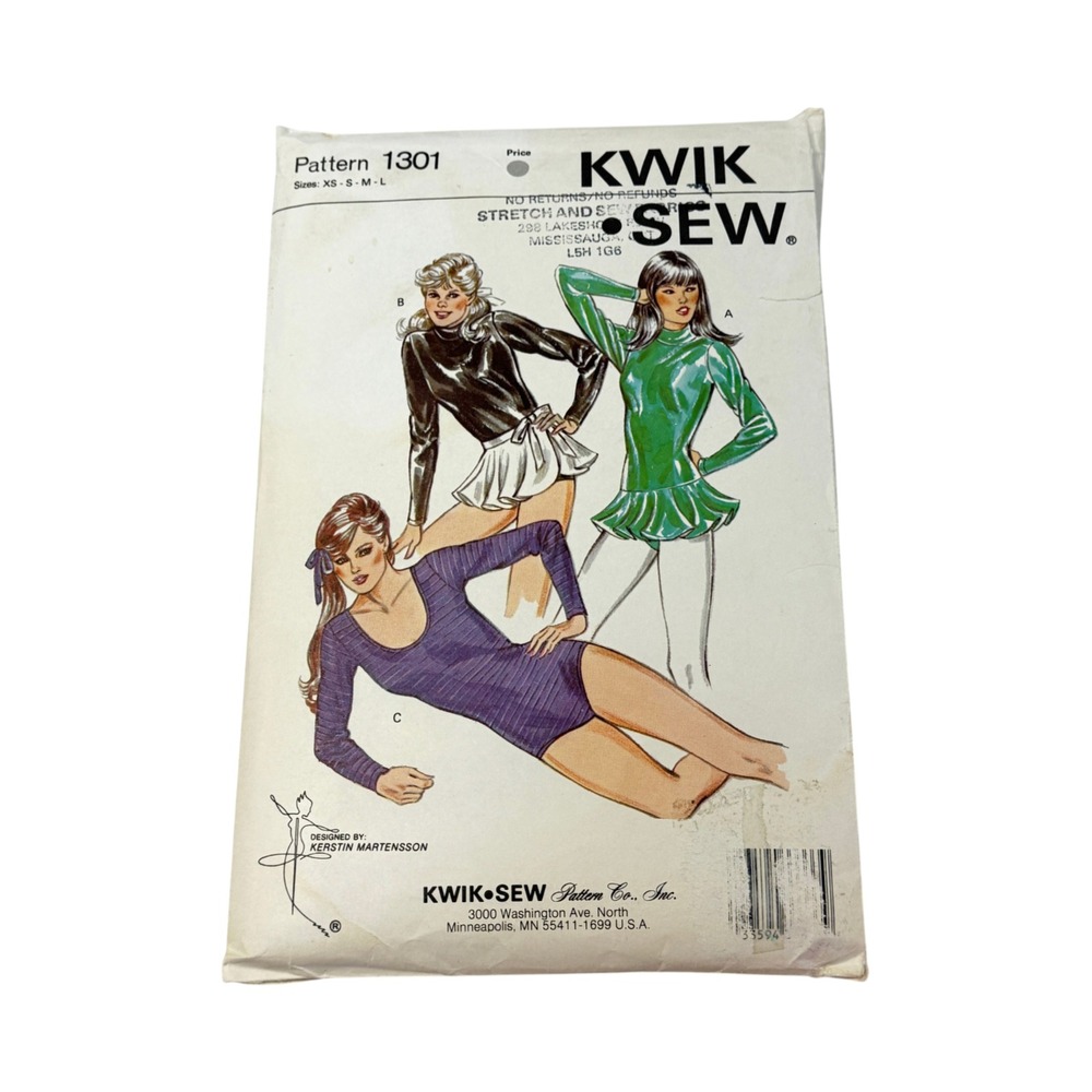 Kwik Sew 1301 Sewing Pattern Leotards and Wrap Skirt Size XS-S-M-L Uncut